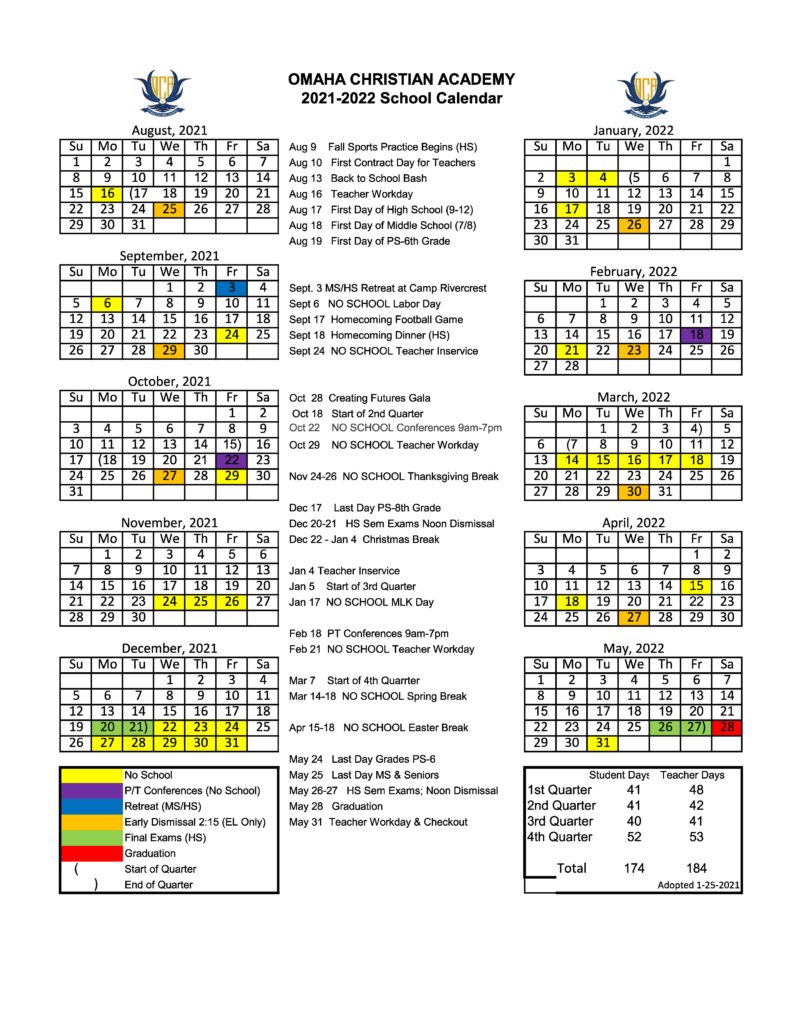 calendar-christian-school-district